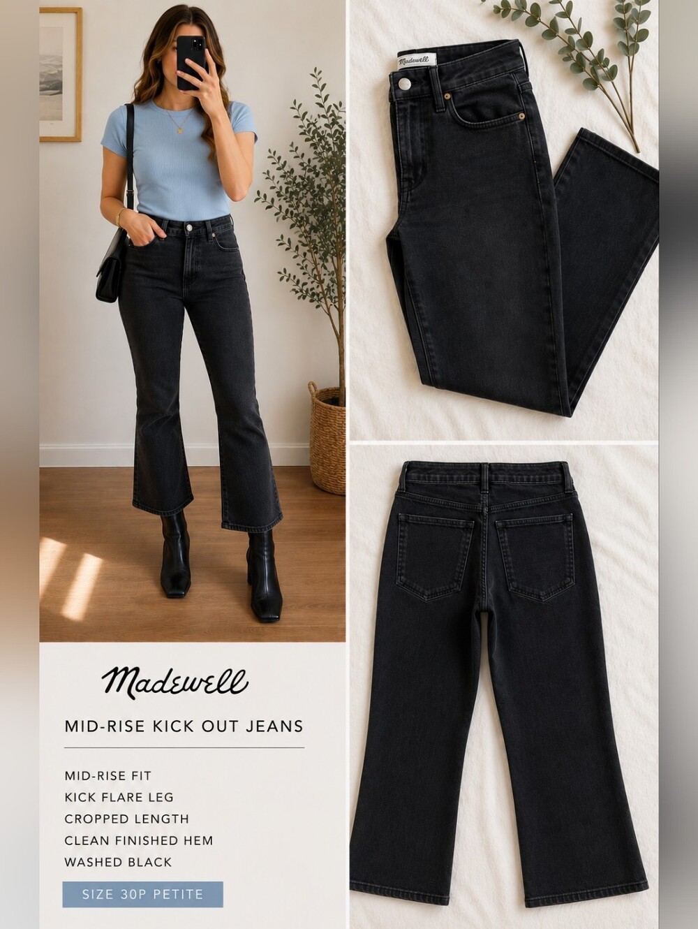 Madewell Washed Black Mid-Rise Kick Out Jeans